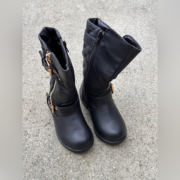 Infant toddler quilted gold buckle long boots with zipper - Picture 2 of 4